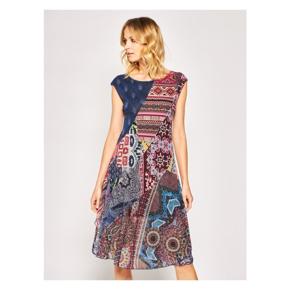 Desigual Monica Dress Mixed Print Patchwork Mini
Swing Dress Flowy Boho Mesh XL